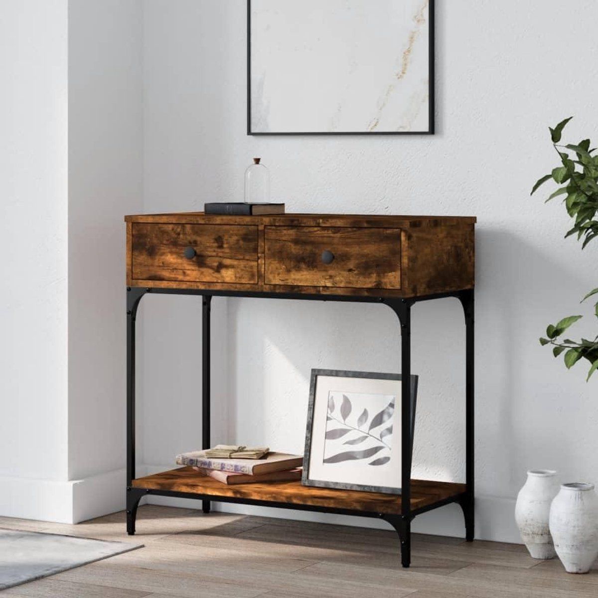 smalle consoletafel bijzettafel gang entree opruimen met