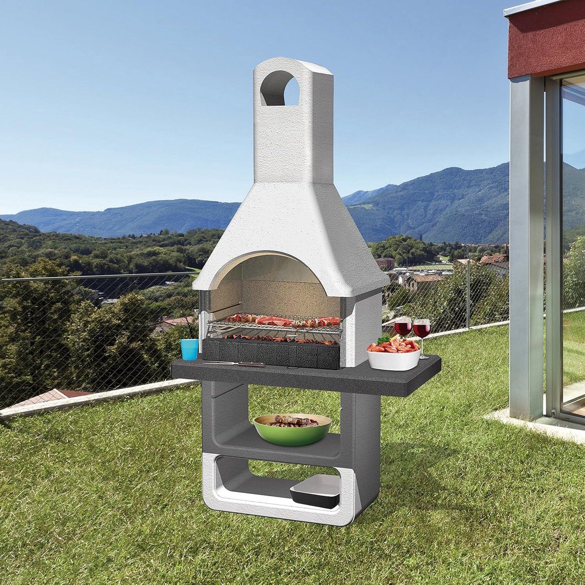 stoneflame prestige betonnen barbecue met houtskoolgrill en warmtebehoud
