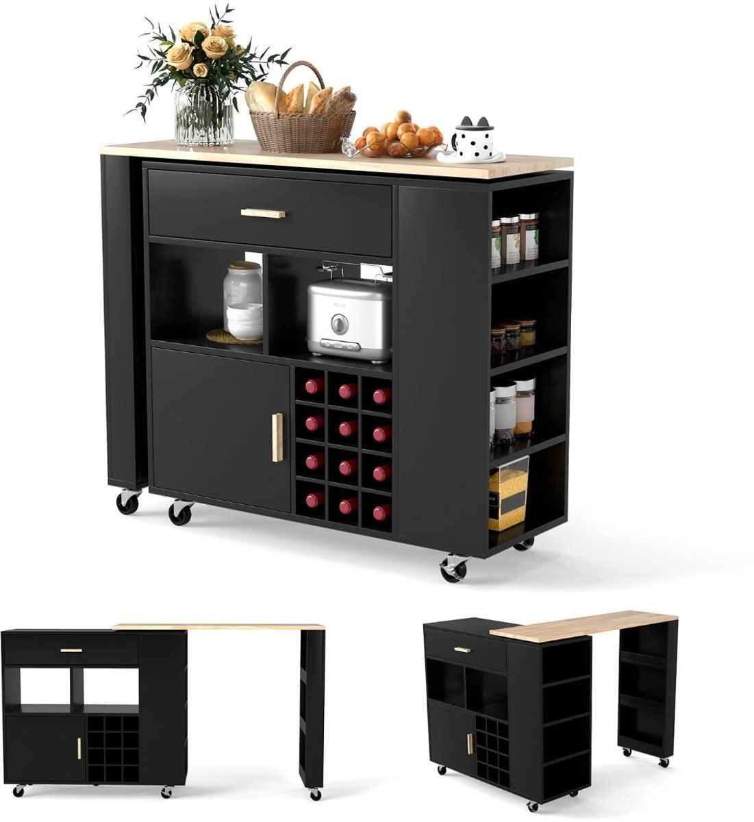suredeal® keukentrolley bartafel verstelbare plank lade
