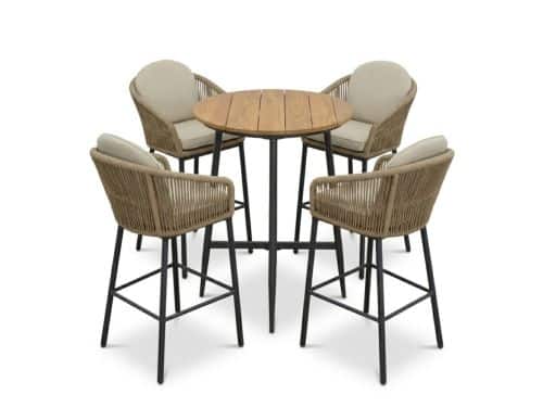 Valencia antraciet/Mara Sahara Dust dining barset | 4 personen | teakhout + touw | 90cm