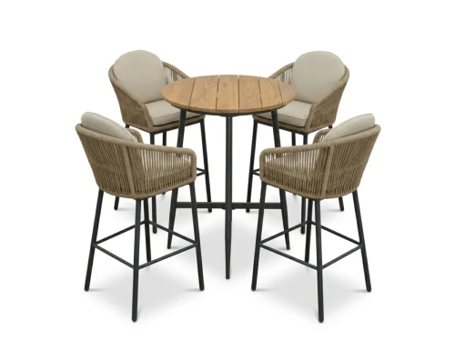 Valencia antraciet/Mara Sahara Dust dining barset | 4 personen | teakhout + touw | 90cm