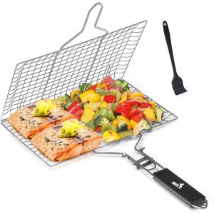 Verstelbare RVS Vis- en Groentegrillmand met Houten Handvat voor BBQ