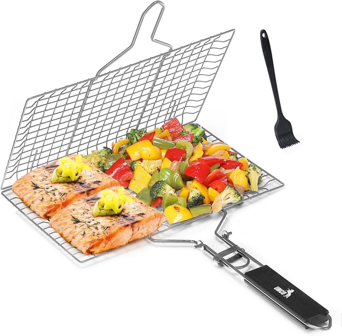 verstelbare rvs vis en groentegrillmand met houten handvat voor bbq
