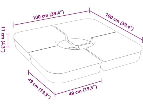 vidaXL 4-delige Set parasolvoeten voor kruisvoet parasol 100 kg PP
