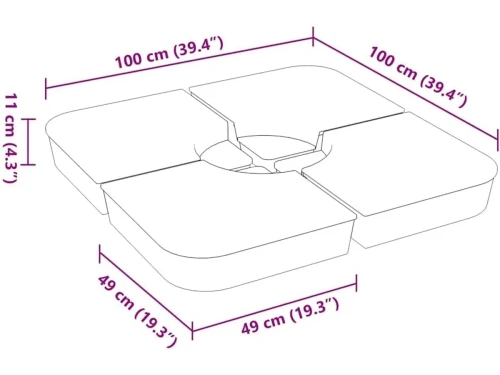 vidaXL 4-delige Set parasolvoeten voor kruisvoet parasol 100 kg PP