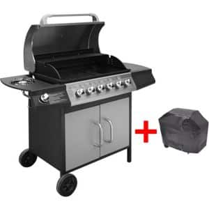 vidaXL Gasbarbecue 6+1 kookzone zwart en zilver