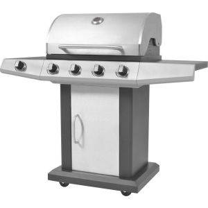 vidaXL Gasbarbecue en grill 4+1 kookzone zwart en zilver