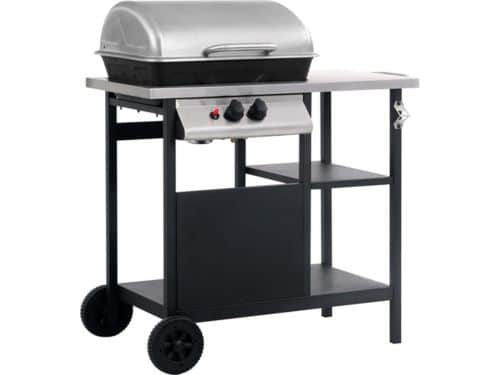 vidaXL Gasbarbecue met 3-laags zijtafel zwart en zilverkleurig