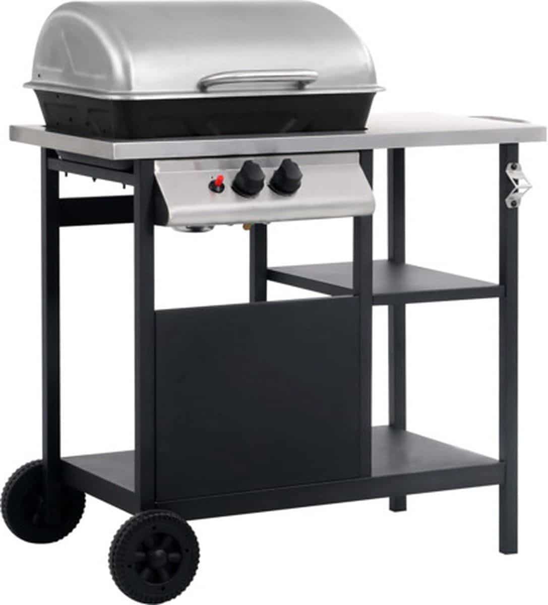 vidaxl gasbarbecue met 3 laags zijtafel zwart en zilverkleurig