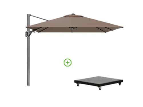 Voyager T² zweefparasol - premium doek | 270x270cm met Monza parasolvoet 90kg | Havana