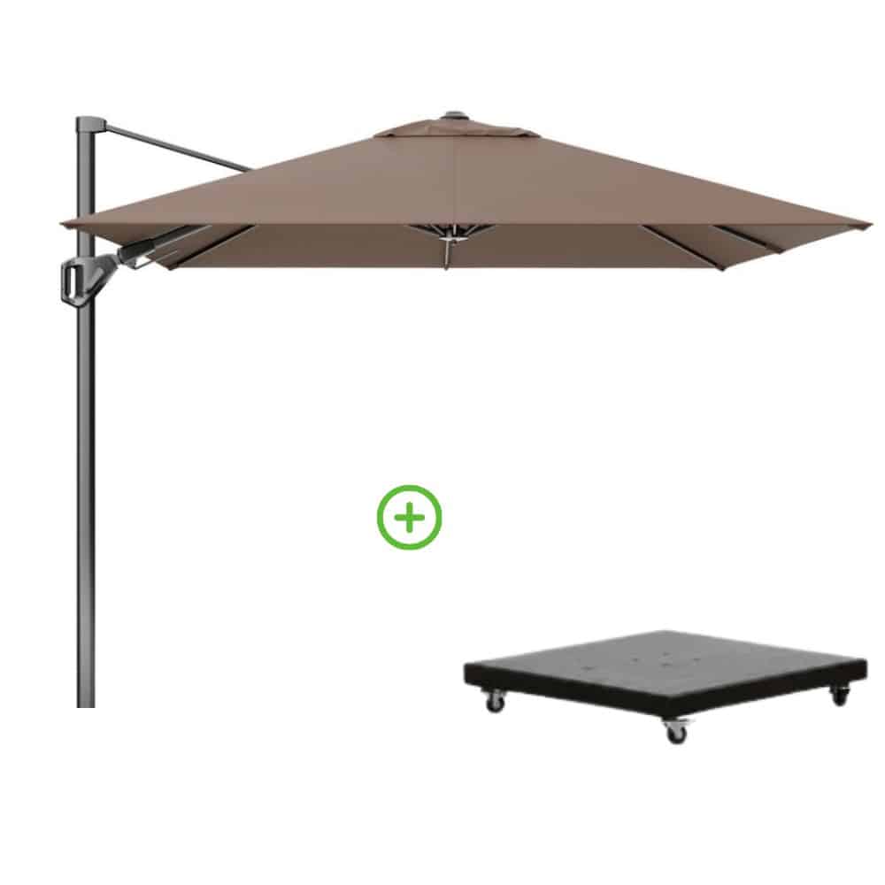 voyager t² zweefparasol premium doek | 270x270cm met monza parasolvoet 90kg | havana