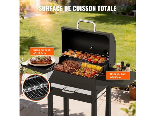 XL Smoker Houtskool BBQ Grillwagen met Thermometer, Dubbel Grillrooster