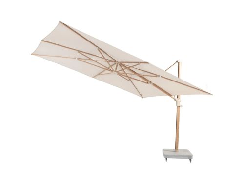 Zweefparasol Finca 400 x 300 cm. zand met woodlook frame 4SO parasol 4 Seasons Outdoor