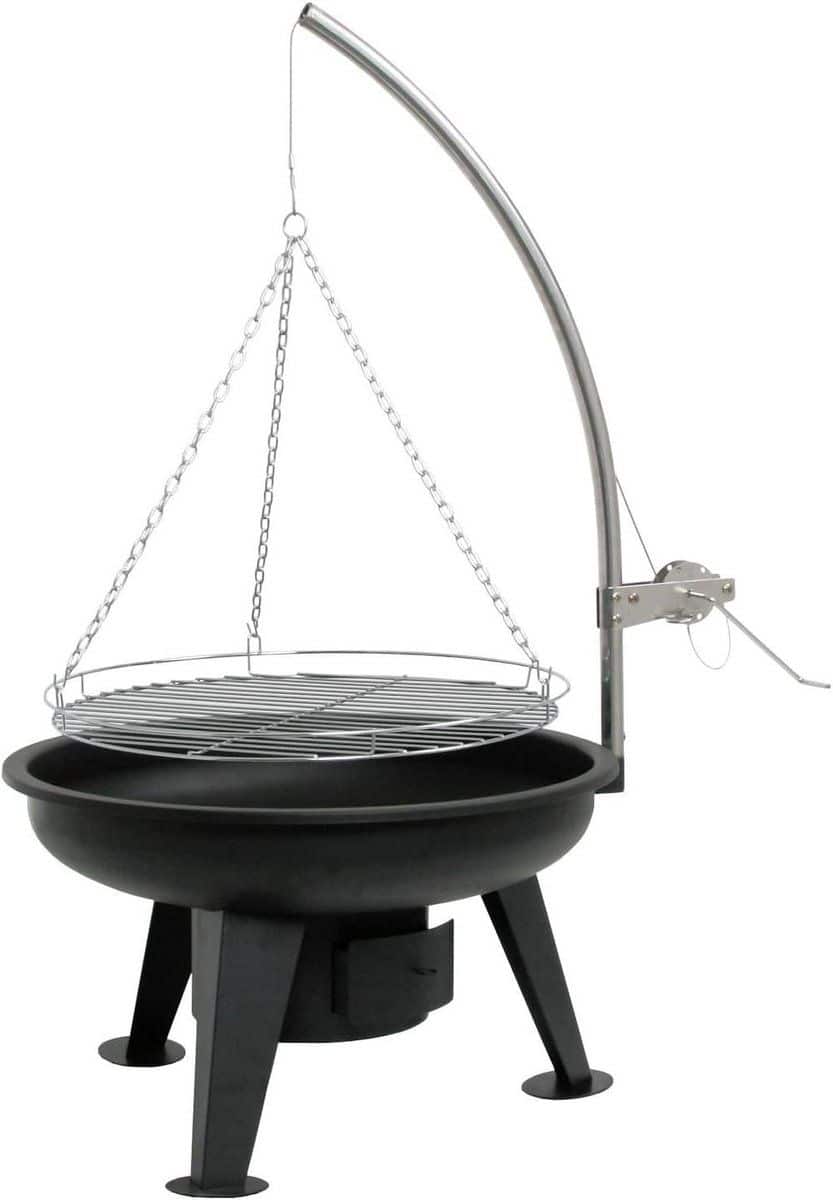 zwenkgrill houtskool bbq buiten koken in hoogte