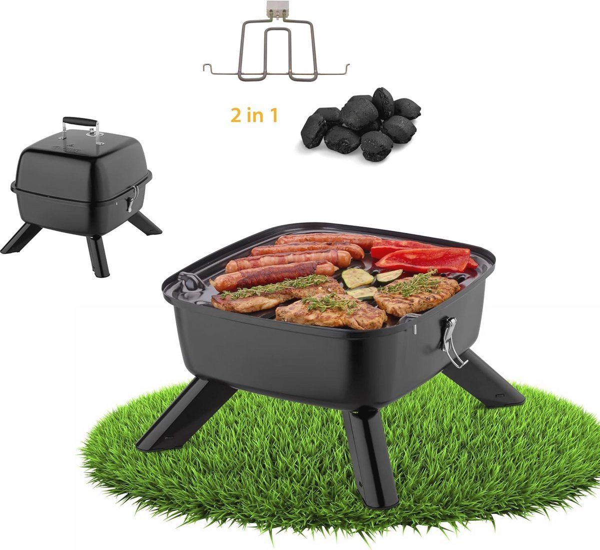 2 in 1 elektrische kogelbarbecue hybride bbq voor balkon, 2000 watt