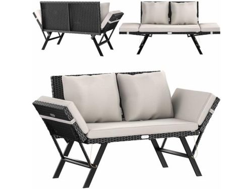 2-in-1 Polyrattan Tuinbank en Ligbed 176 x 56 x 81