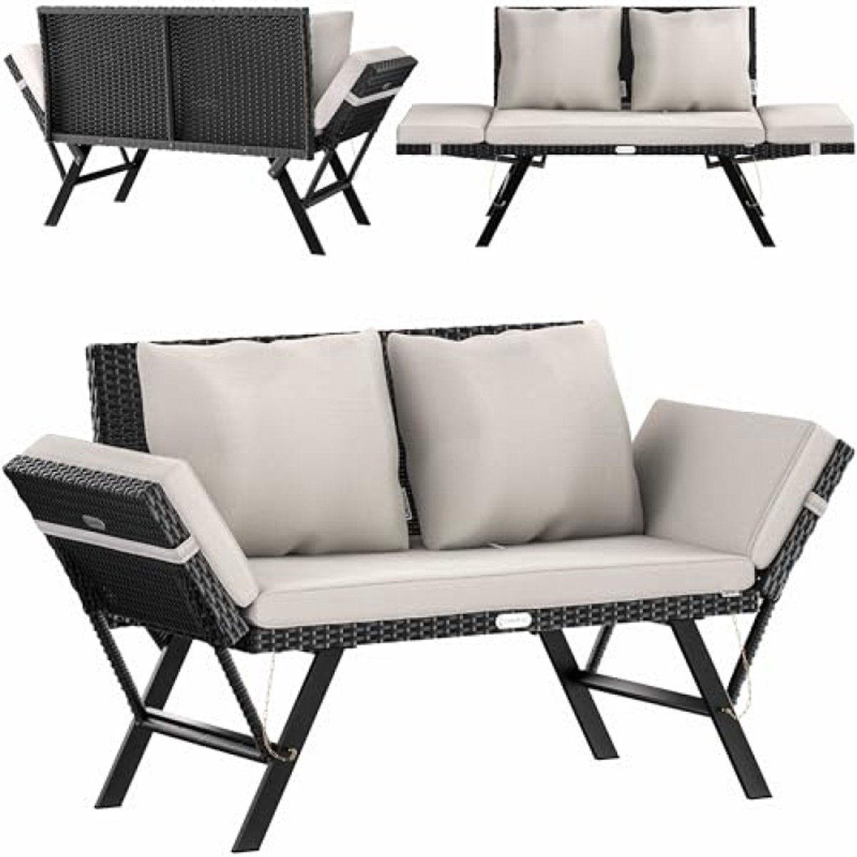 2 in 1 polyrattan tuinbank en ligbed 176 x 56 x 81