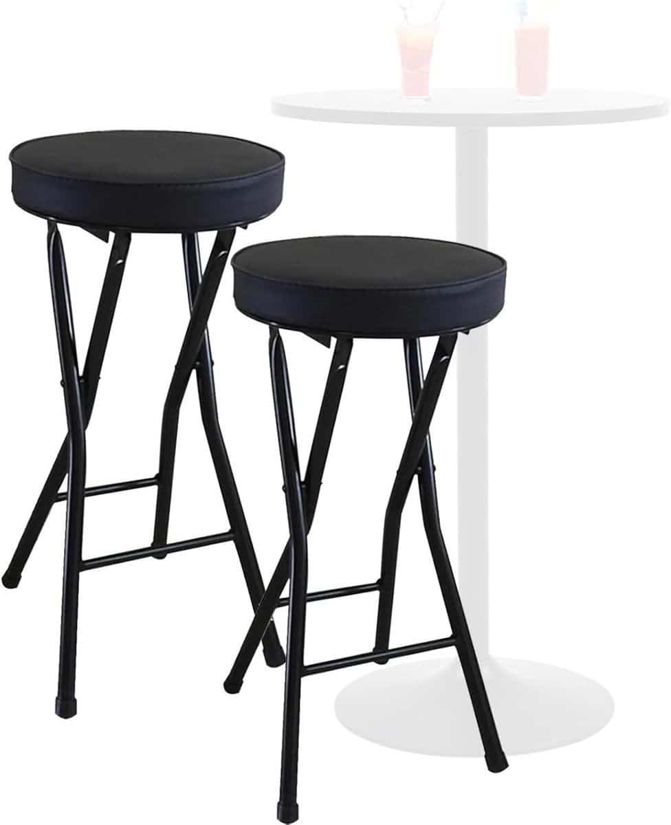 2 stuks draagbare ronde gewatteerde inklapbare barkruk, 63 cm rugloze