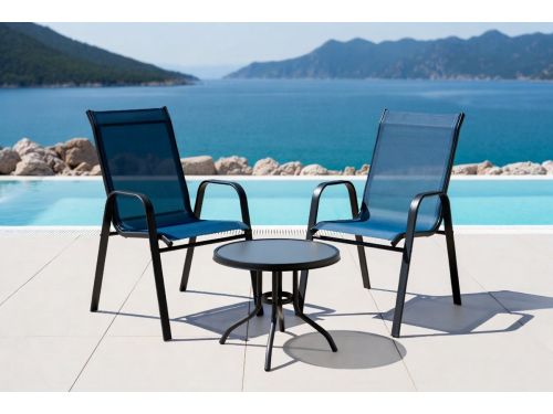 3-delige Balkon Bistroset - Tuinmeubelset met Gehard Glazen Tafelblad &