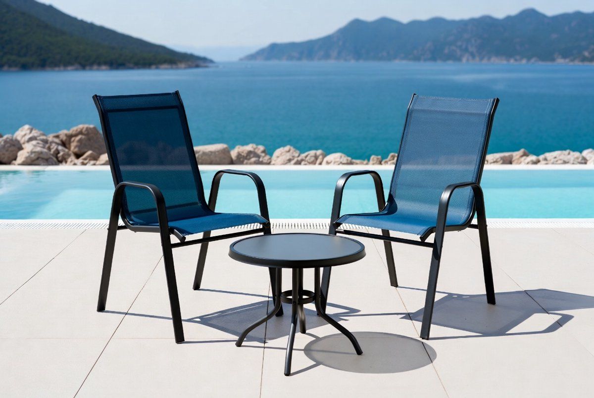 3 delige balkon bistroset tuinmeubelset met gehard glazen tafelblad &