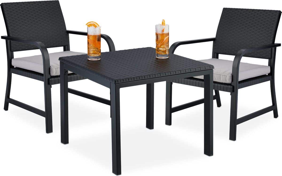 3 delige balkonset kussens kunststof & staal rotanlook