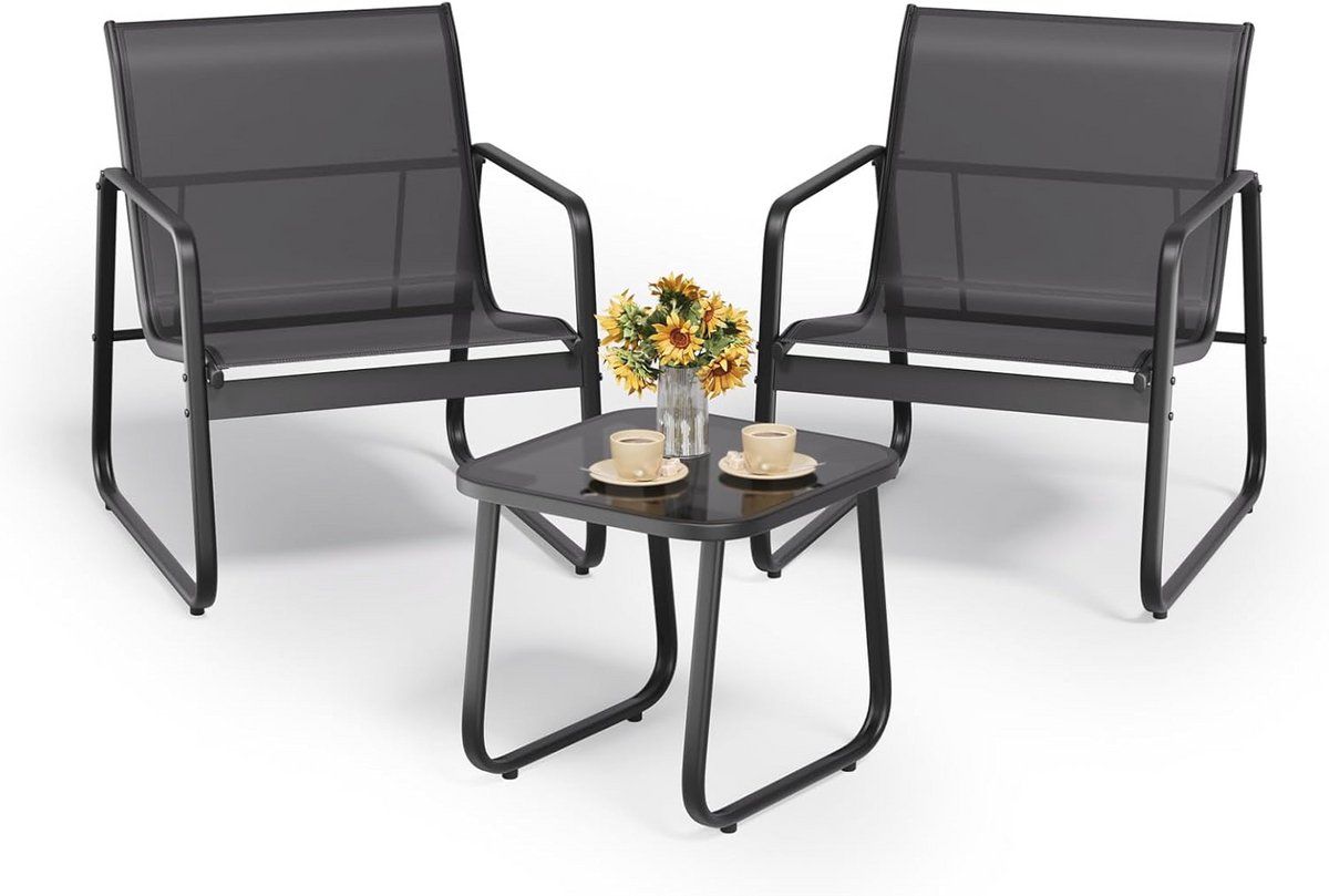 3 delige balkonset met 2 stoelen en een tafel van gehard