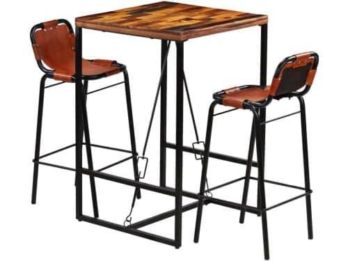 3-delige Barset met Tafel en Barkrukken van Gerecycled Hout en
