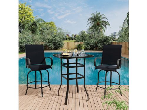 3-delige Barset voor Buiten - 2 Draaibare Barstoelen met Hoge