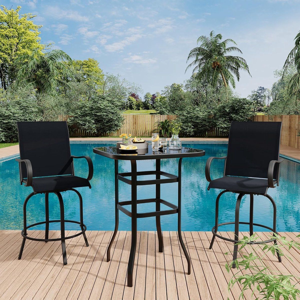 3 delige barset voor buiten 2 draaibare barstoelen met hoge