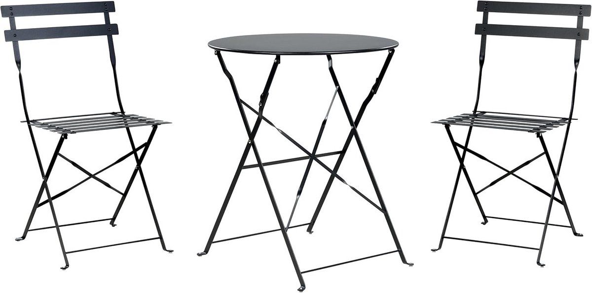 3 delige bistroset buiten zwart inklapbaar rond tafel en 2 stoelen