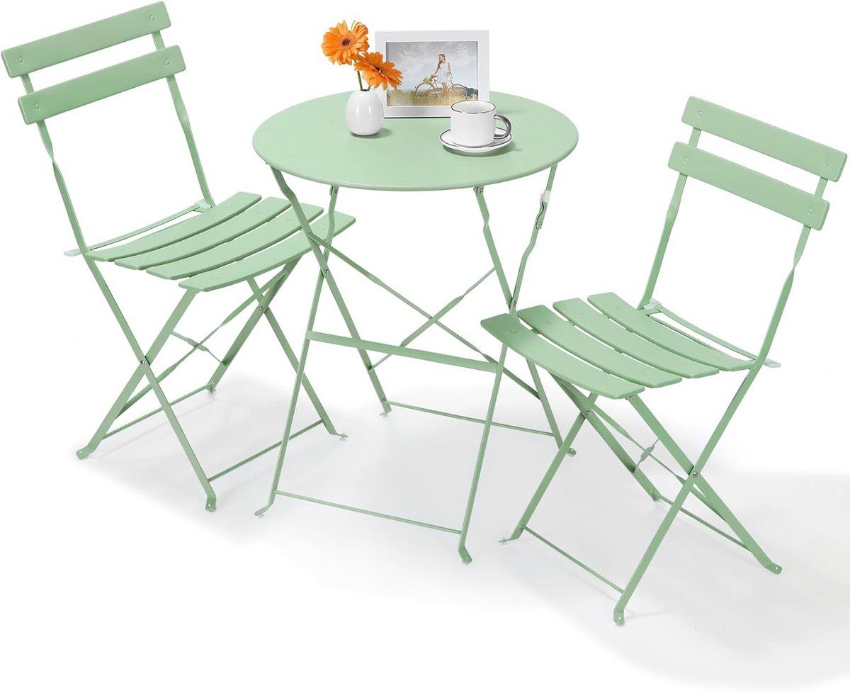 3 delige bistroset met 2 klapstoelen en ronde tafel voor balkon