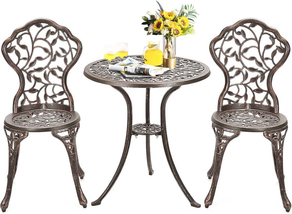 3 delige bistroset met ronde tafel en stoelen voor tuin en