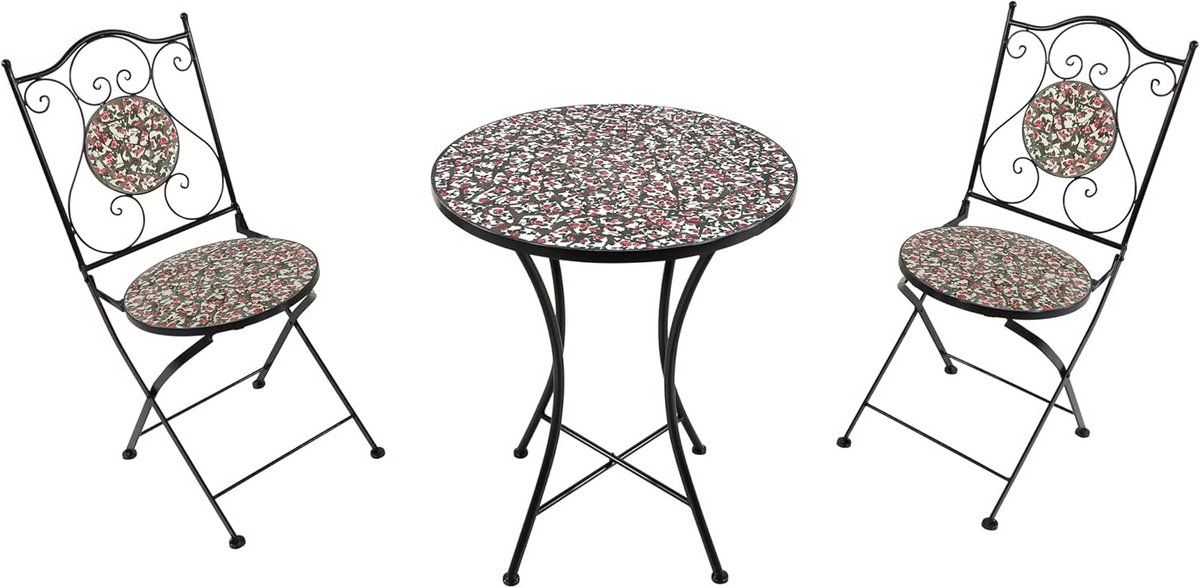 3 delige bistroset met tafel en 2 stoelen in roze mozaïek