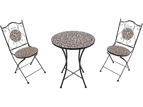 3-delige Bistroset met Tafel en 2 Stoelen in Roze Mozaïek