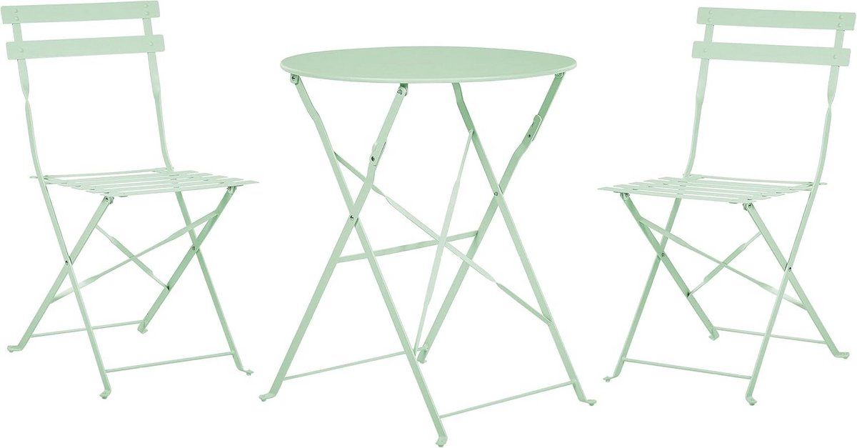 3 delige bistroset tuinmeubilair mintgroen staal inklapbare terrasstoelen en ronde