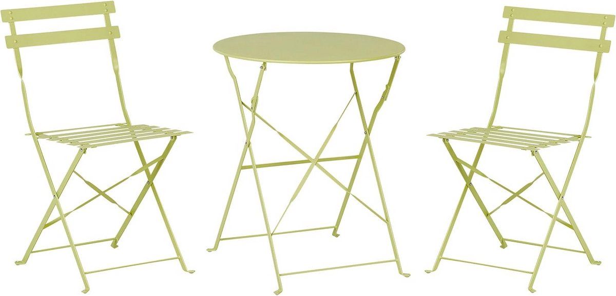 3 delige bistroset voor balkon en terras limoengroen metalen tafel