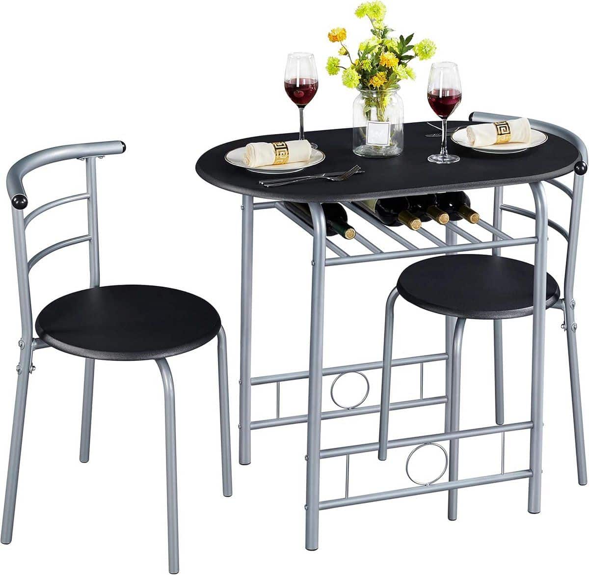 3 delige houten bistroset met opbergtafel en 2 stoelen voor balkon