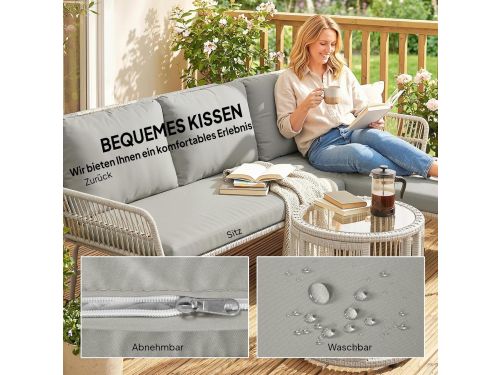 3-delige Luxe Loungeset voor Buiten - Chaise Longue, Tweezitsbank en
