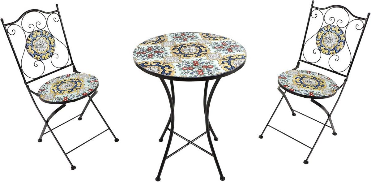 3 delige mozaïek bistroset met tafel en 2 klapstoelen voor balkon