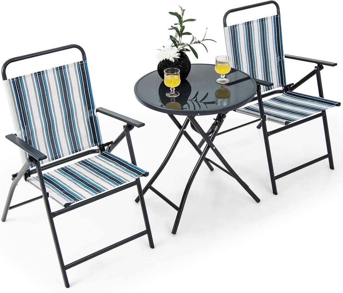 3 delige opvouwbare bistroset buiten: 2 klapstoelen met ronde klaptafel