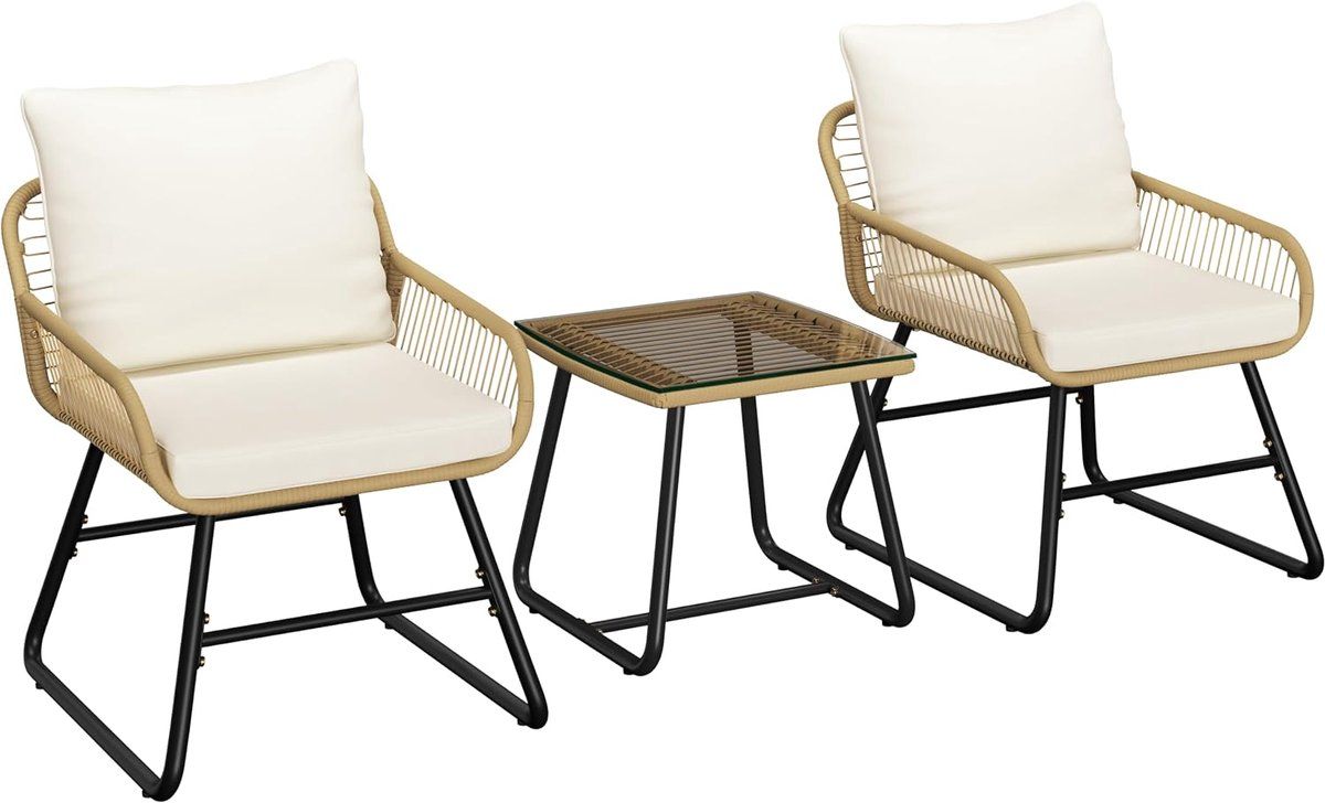 3 delige polyrotan bistroset bistrotafel met 2 stoelen tuinmeubelset balkonmeubels klein