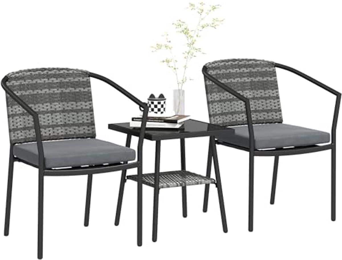 3 delige rotan bistroset met kussens tuinmeubelset voor balkon