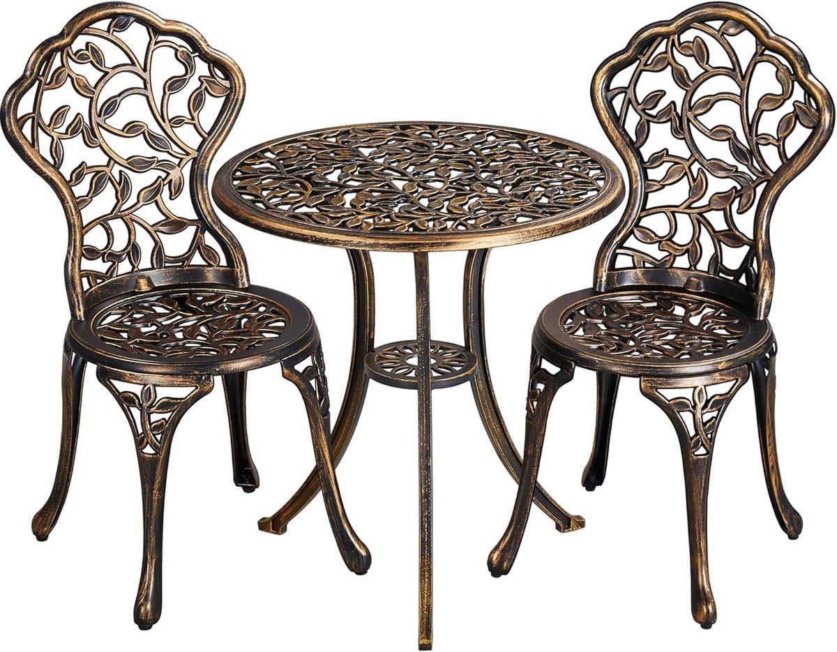 3 delige tuinmeubelset, 2 stoelen en 1 tafel, bistroset van metaal