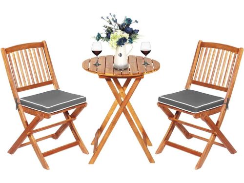 3-delige tuinmeubelset van acaciahout - Inklapbare balkonset met ronde tafel