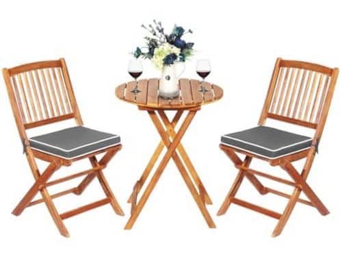 3-delige tuinmeubelset van acaciahout - Inklapbare balkonset met ronde tafel