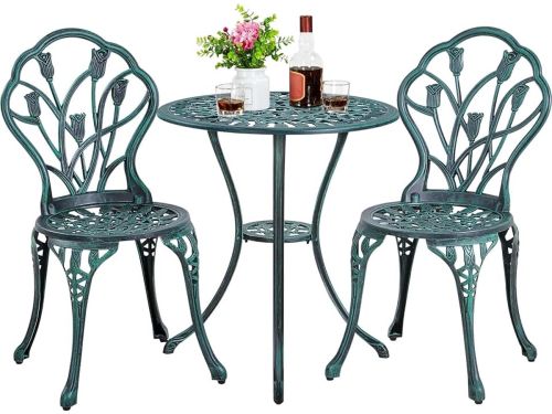 3-delige zitgroep bistroset tuintafel met 2 stoelen balkonset gegoten aluminium