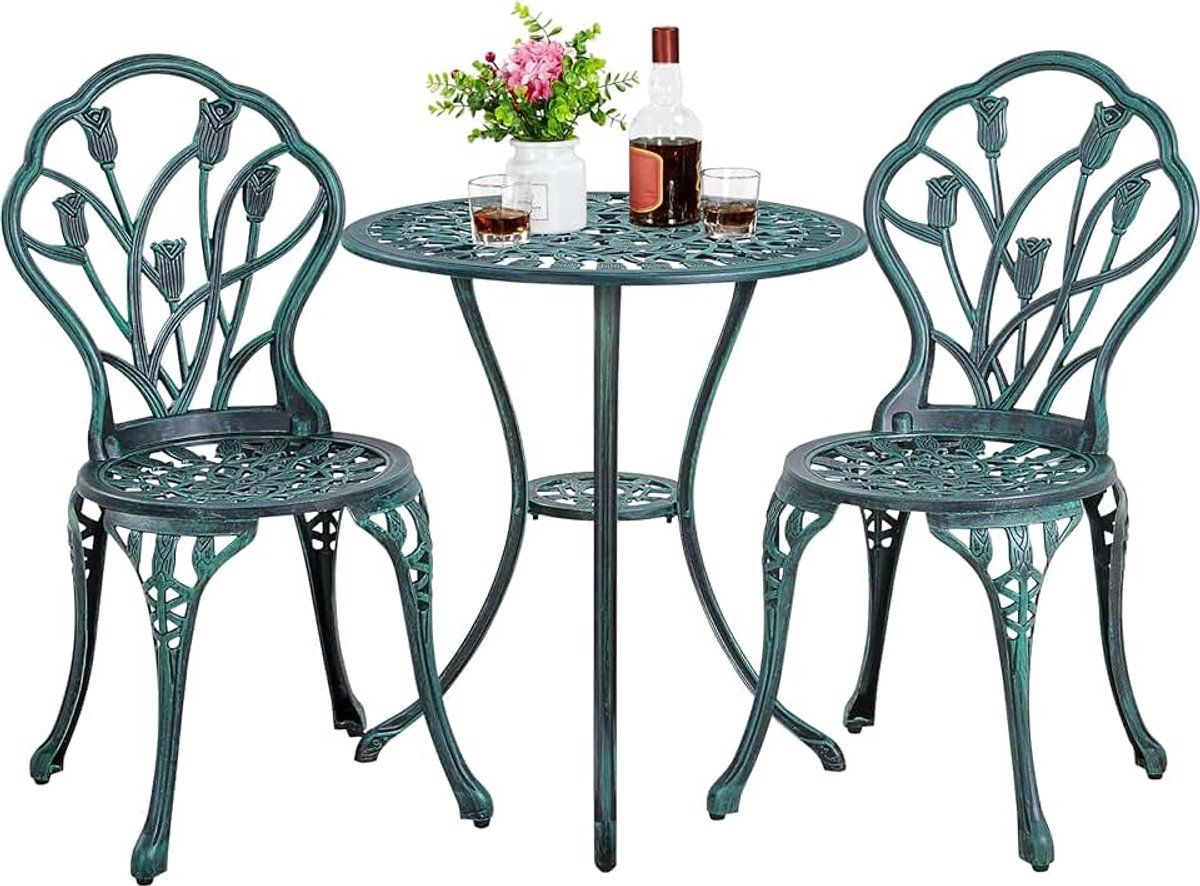 3 delige zitgroep bistroset tuintafel met 2 stoelen balkonset gegoten aluminium