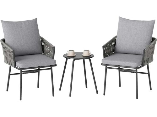 3-tlg. Rattan Bistroset, Sitzgruppe, Gartengarnitur mit 2 Gartensesseln