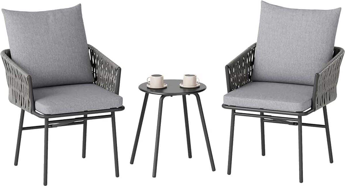 3 tlg. rattan bistroset, sitzgruppe, gartengarnitur mit 2 gartensesseln