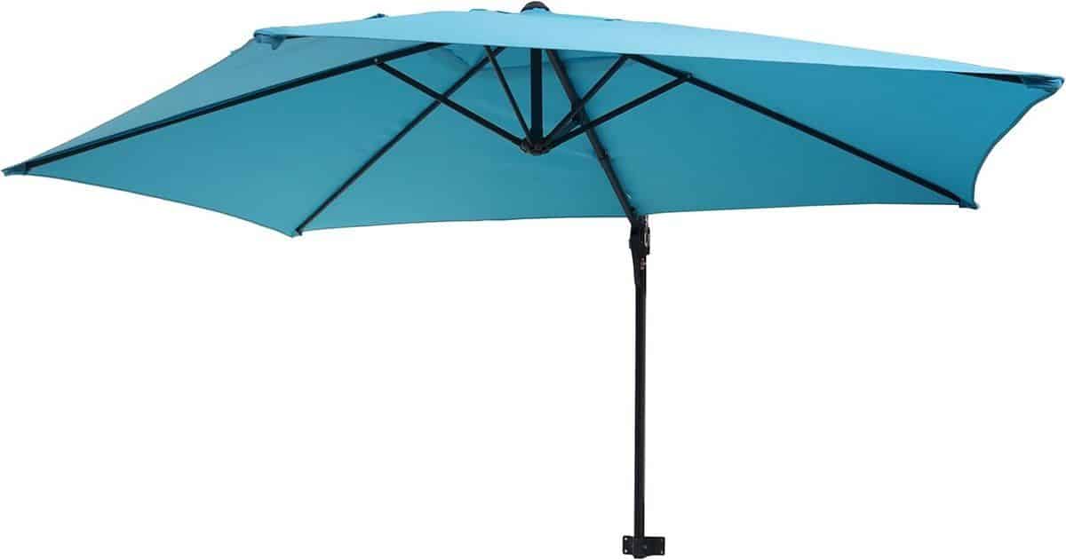 300 cm zweefparasol turquoise kantelbare wandparasol voor balkon en